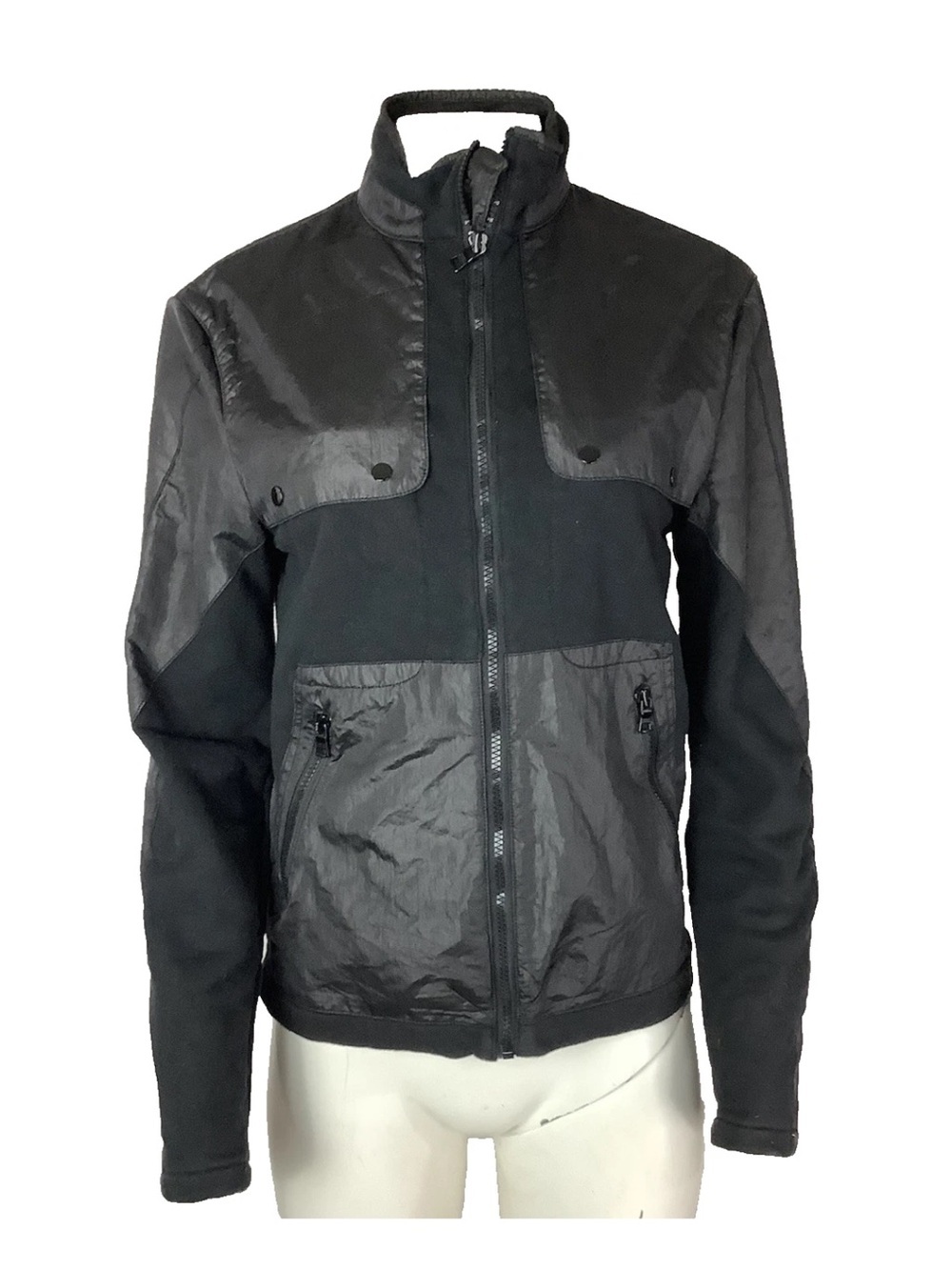 Armani Exchange Womens Sz S Moto Tech Biker Look Full Zip Mid Jacket Black